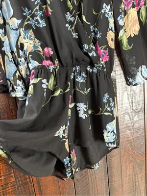 Olivaceous Floral Chiffon V-Neck Kimono Romper - Medium thumbnail 7