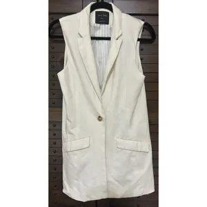 Love Tree Ivory Vest Women Sz Small Lined Hip Length Pockets Career Professional thumbnail 2