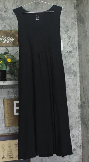 A New Day Knit Ballet Sleeveless Pleated Side Slit Midi Shift Dress Black S thumbnail 1