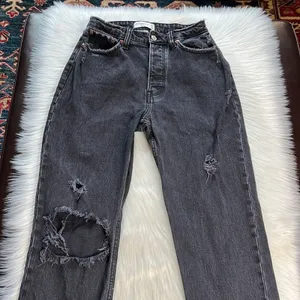Abercrombie Black Curve Love High Rise Ripped Knee Dad Jeans thumbnail 3