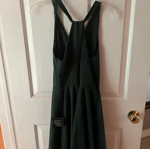 Lulus Wonder Whirl Dark Green Twist Back Skater Dress thumbnail 4
