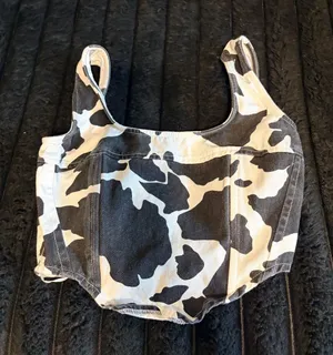 Black and White Cow Print Cropped Tank thumbnail 1