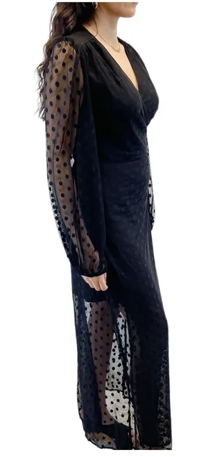 NEW Yumi Kim Womens‎ M Wicked Game Wrap Dress Black Swiss Dot Maxi Sheer Witchy thumbnail 1