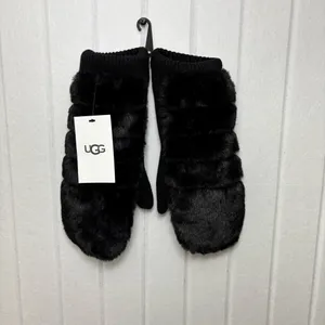 UGG Luxe BLACK‎ FAUX FUR FUZZY WOOL BLEND MITTENS WITH SHERPA LINING size L/XL thumbnail 7