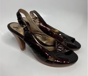 Sofft Slingback Heels Womens 9.5M Burgundy Excellent Patent Leather Open Toe thumbnail 1
