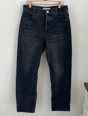 Zara Black Washed Denim Button Fly Straight Denim USA 6 thumbnail 1