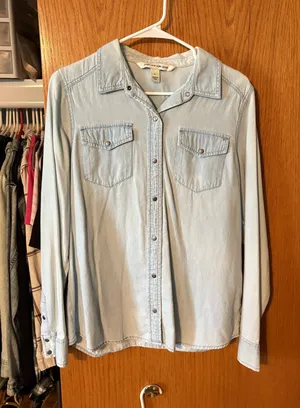 Jones New York Light blue button down top thumbnail 1