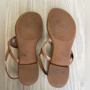 Tory Burch Tan Leather Sandals with Gold Emblem thumbnail 5