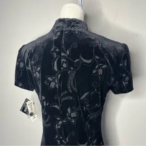 NEW Vintage Dressbarn Beaded Floral Velvet Qipao Cheongsam Maxi Dress Deadstock thumbnail 5