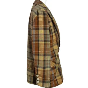 Free People Wool Mari Tartan Plaid Blazer Winter Wheat Large Dark Academia thumbnail 9