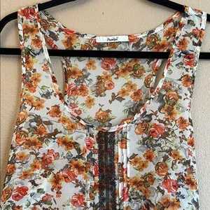 PAPAYA Boho Sleeveless Tank Blouse LARGE Ruffle Hem Lace Orange Floral Feminine thumbnail 2