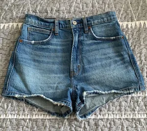 Abercrombie & Fitch Classic High-Rise Blue Denim Jean Shorts thumbnail 1