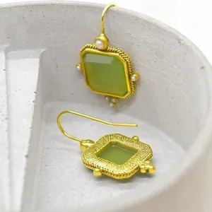 Green Square Earrings Gold thumbnail 2
