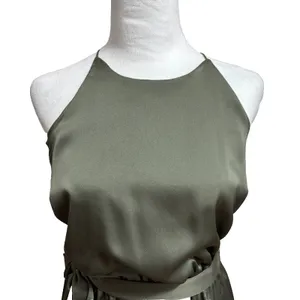 Jennifer Lopez Halter Ruffle Satin Dress Olive Green Cocktail Party Wedding‎ S thumbnail 4