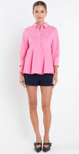 English Factory Peplum Waist Asymmetric Collared Blouse Pink M thumbnail 1