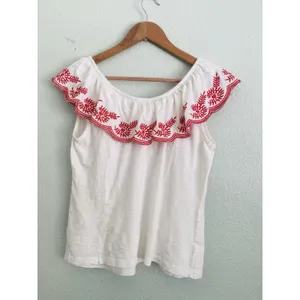 Anthropologie Moulinette Soeurs White/Red Julieta Ruffled Top Size S Boho Chic thumbnail 4