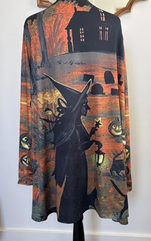 Halloween Witch Woman Cardigan Open Front Pumpkin Cats Fall Costume‎ L thumbnail 1