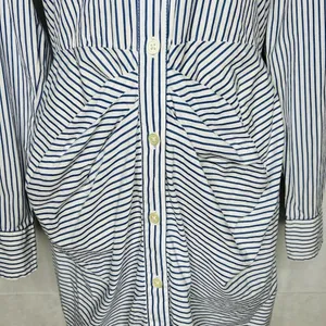 Gap Button-Down Shirt Dress Long-Sleeve Striped Gathered Waist Cotton Sz M thumbnail 4