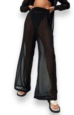 Nasty Gal Chiffon Wide Leg Beach Trouser Sheer Black Pants Women’s Size 6 NWT thumbnail 1
