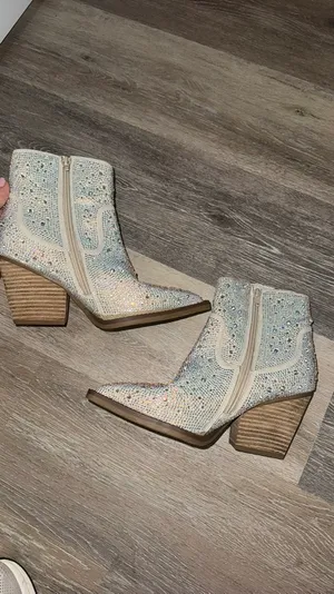 Rhinestone Cowboy Boots Silver Size 7 thumbnail 2