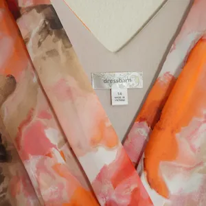 Y2K Floral Chiffon Maxi Dress Size 14 Orange Pink Watercolor Asymmetric Flowy thumbnail 5