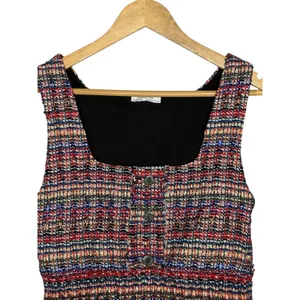 Zara Tweed Crop Tank Top Womens Medium Multicolor Plaid Button Front Square Neck thumbnail 5