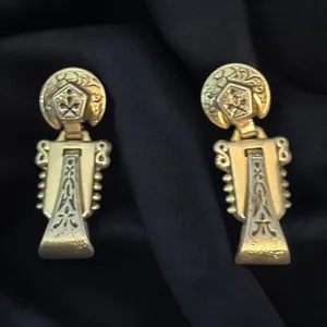 Vintage Victorian Etruscan Revival gold tone doorknocker earrings thumbnail 1