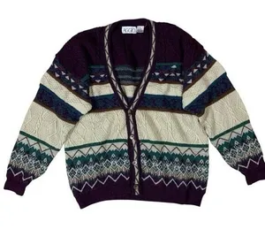 AGGIO Vintage Cardigan Geometric Knit Button Front‎ Sweater XL thumbnail 1