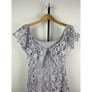 ASTR Purple Lilac Crochet Lace Off Over The Shoulder Mini Dress Size‎ XS thumbnail 3