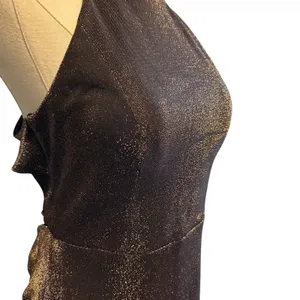 Blondie Nites by Stacy Sklar NWT Mini Halter Dress SZ 11 Black Gold Shimmer thumbnail 3