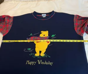 Vintage 90s Pooh Bear Nightgown One Size Happy Windsday Flannel Sleeves Blue thumbnail 10