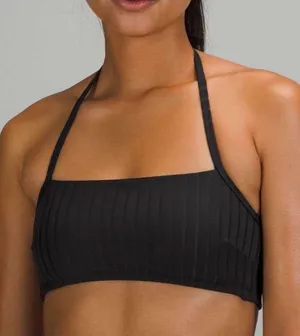 Lululemon Ribbed Halter Cross-Back Swim Top in black A/B Cup Size 4 NWT thumbnail 1