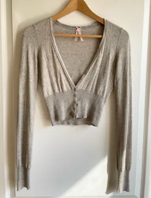 VTG Y2K Abercrombie Fitch Silk Blend Pointelle Cardigan Gray Sz M Bella Swan thumbnail 1