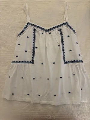 White Tank Top with Navy Embroidery Size 4 thumbnail 1