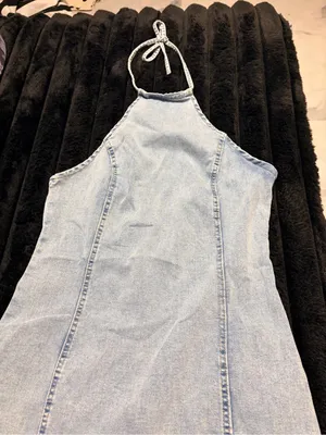 SHEIN Light Wash Denim Halter Mini Dress thumbnail 3