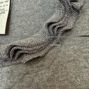 Caché NWT Ruffle Neck SS Sweater Gray Metallic Ribbed Hem‎ Silk Blend Y2K Small thumbnail 7