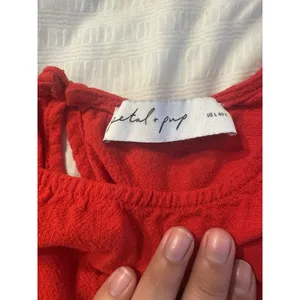 Petal & Pup Red Linen Crop Top Women's Large Sleeveless High Neckline Patriotic thumbnail 3
