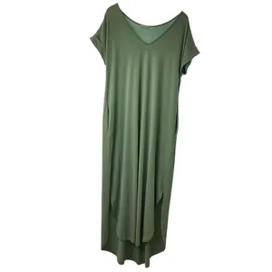 Entro Sage Green‎ V-Neck Maxi Dress Pockets Side Slit Relaxed Fit Large thumbnail 2