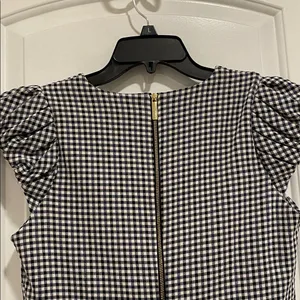 Calvin Klein Gingham Ruffle Puff Sleeve Black & White V neck Midi Dress size 6 thumbnail 5