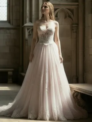 PC Mary’s Blush Princess Beaded Corset Gown Strapless Boned Bodice Prom/Wedding thumbnail 2