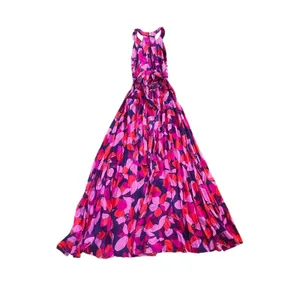 Abel the Label Charlotte Floral Halter Maxi Dress Pink Red Boho | M thumbnail 3