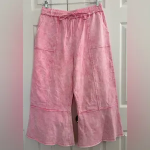 SAGE + FIG Mineral Washed Terry Wide Leg Pants size large pink thumbnail 3