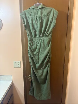 Anthropologie green linen blend maxi shirtdress thumbnail 4