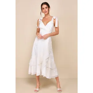 NWT Lulus Elegant Direction Ivory Embroidered Ruffled Tie-Strap Midi Dress Sz XL thumbnail 2