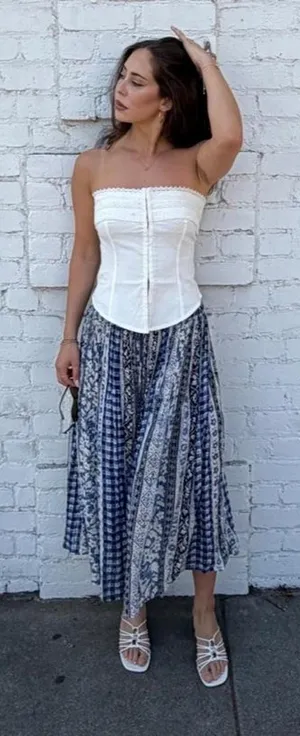 Free People Vtg Silver Stream blue & white capri gaucho pants/ skirt One size #hippie #cottagecore #boho #festival #eurosummer thumbnail 1