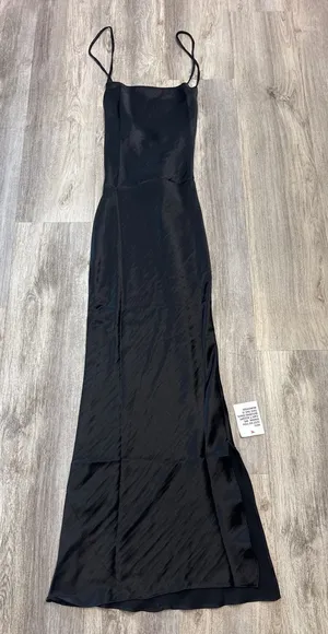 ASOS DESIGN Black Satin Lace Up Back Maxi Slip Dress Square Neck US 6‎ UK 10 thumbnail 1