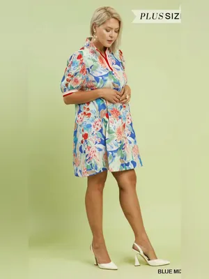 New! Umgee Jacquard Bloomscape Print Mini Dress Size 1X thumbnail 4