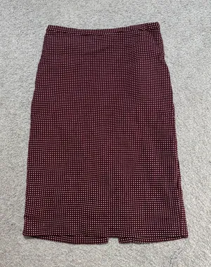 Pure Collection Burgundy and White Grid Patterned Pencil Skirt with Vented Back thumbnail 1