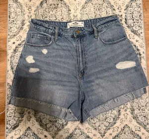 Hollister High-Rise Distressed Jean Shorts in Light Wash thumbnail 1
