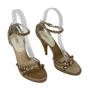 Prada Jeweled Satin Ankle Strap Heels Gold Bow Embellished Sandals 37 thumbnail 1
